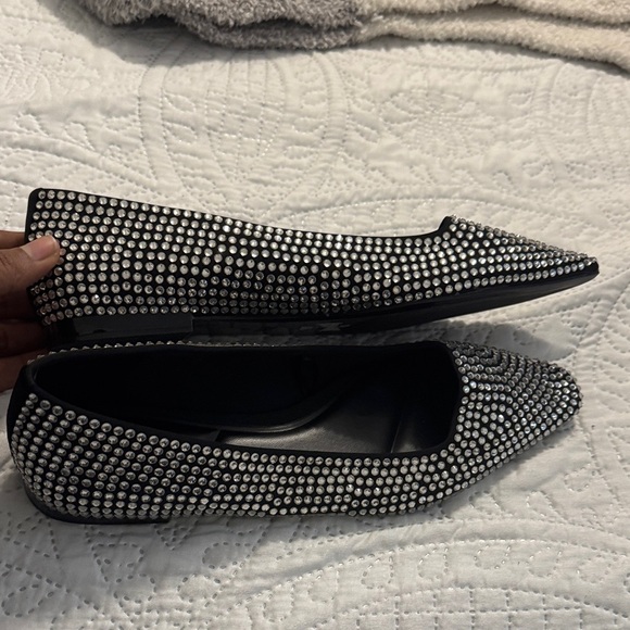 ZARA rhinestone embellished Black and Silver pointed Flats size 39 - Picture 11 of 14